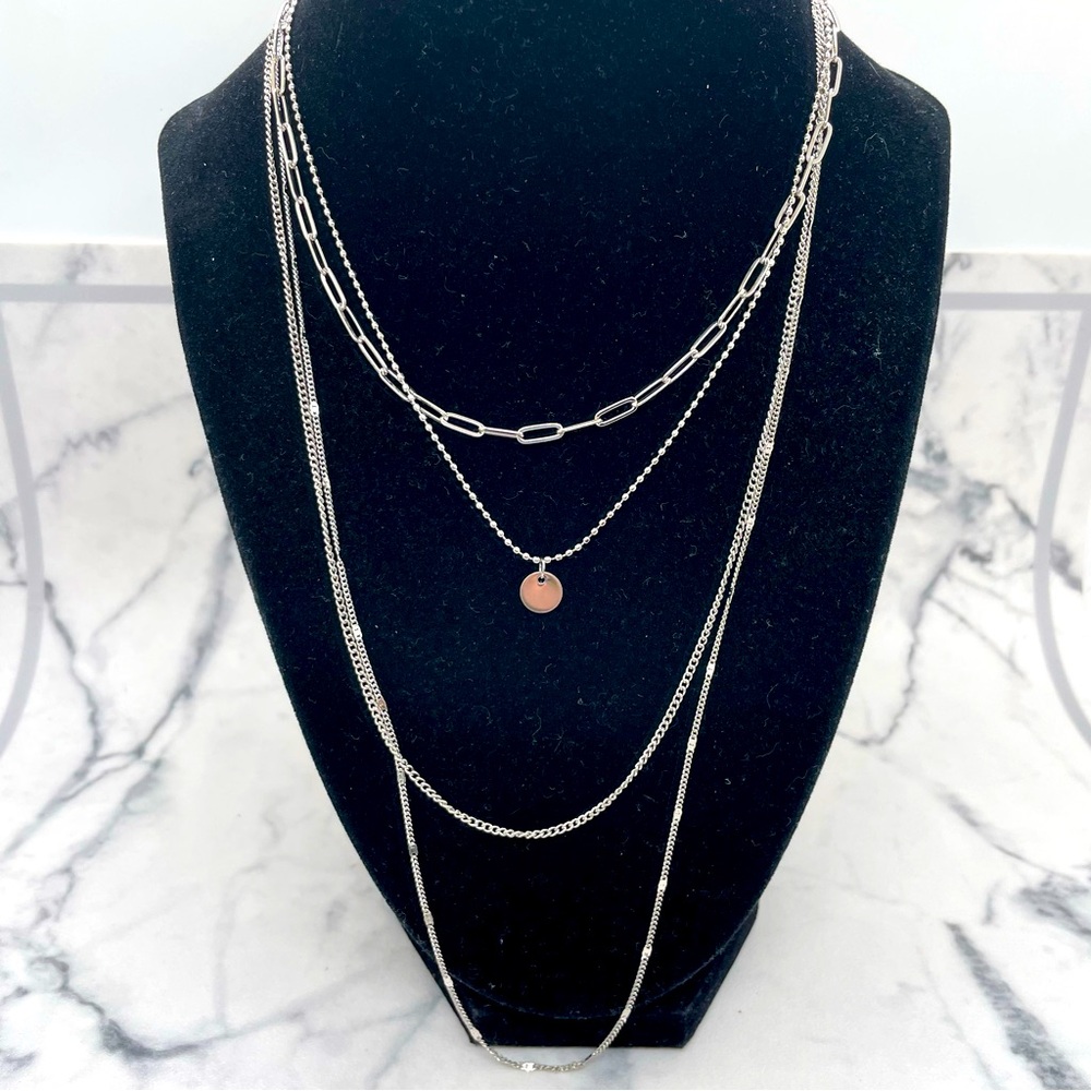 New envy 4 Strand Layered Necklace Silver Tone Chain